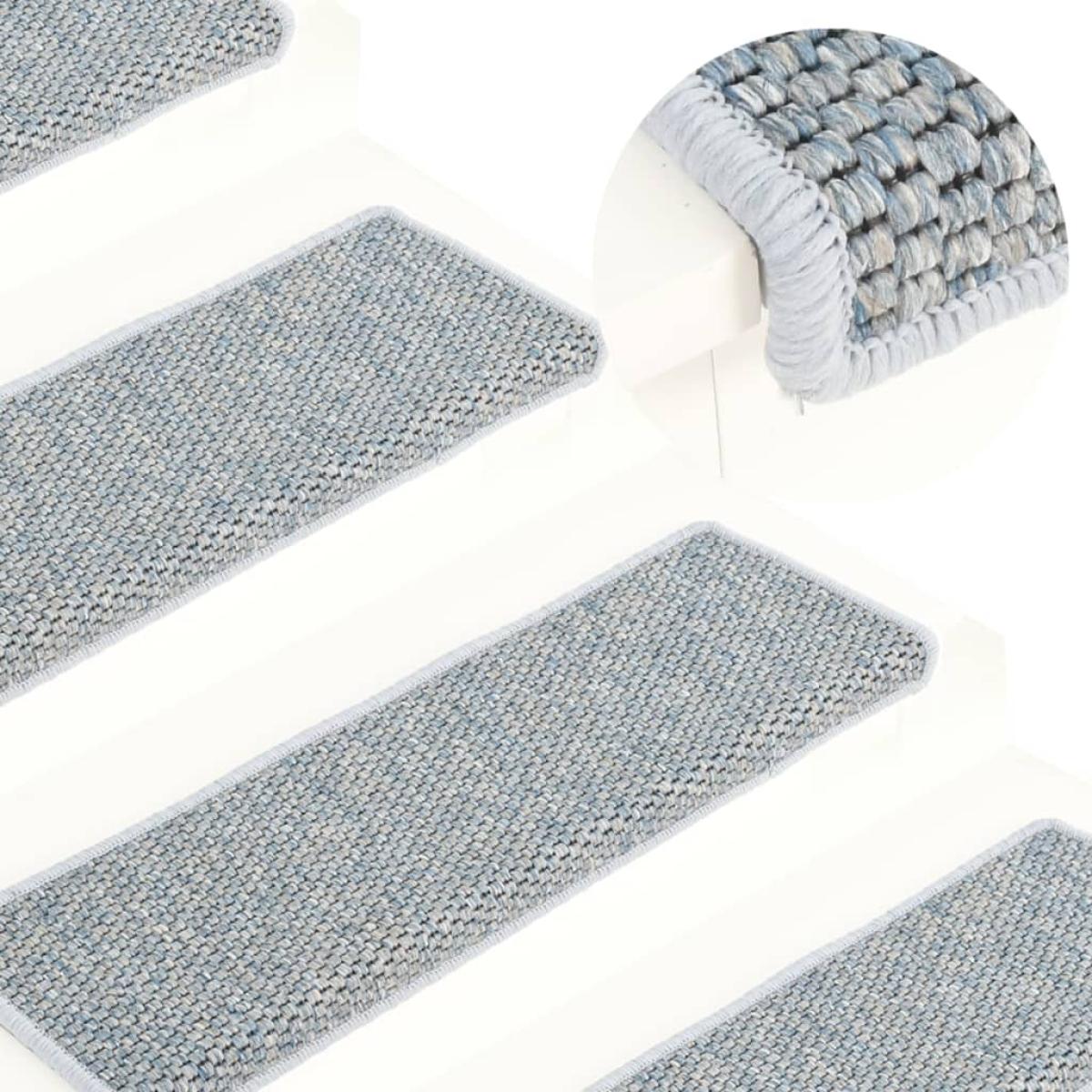 Alfombrilla autoadhesiva escalera sisal 15 uds azul 65x21x4 cm