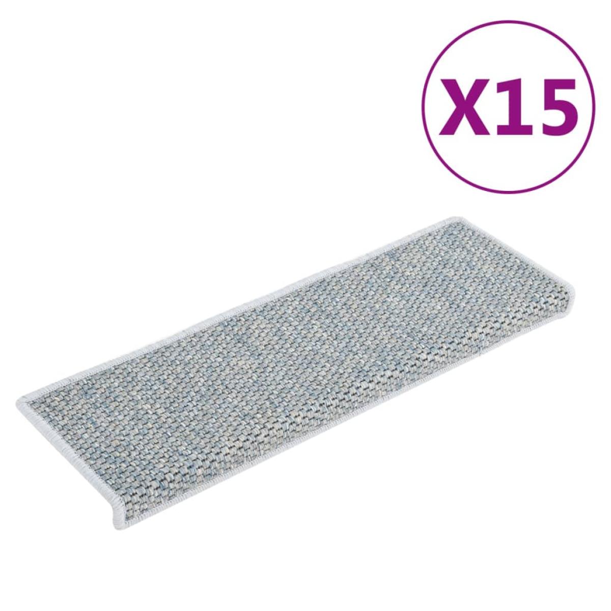 Alfombrilla autoadhesiva escalera sisal 15 uds azul 65x21x4 cm