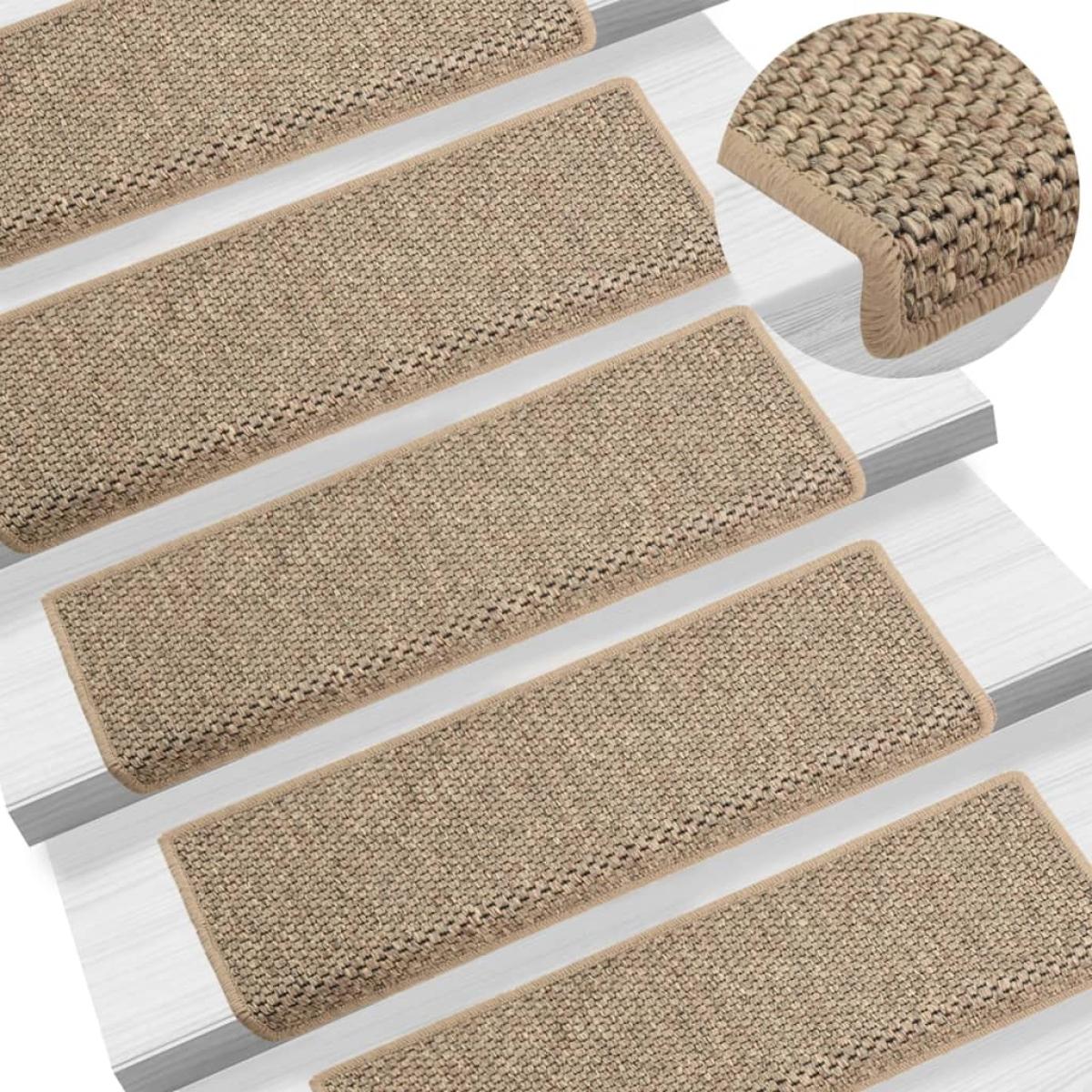 Alfombrilla autoadhesiva escalera sisal 15 uds beige 65x21x4 cm