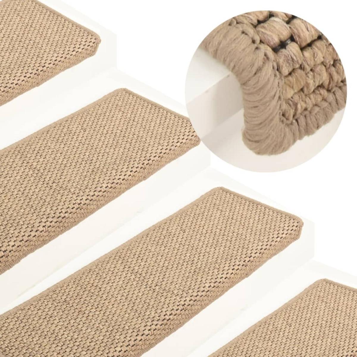 Alfombrilla autoadhesiva escalera sisal 15 uds arena 65x21x4 cm