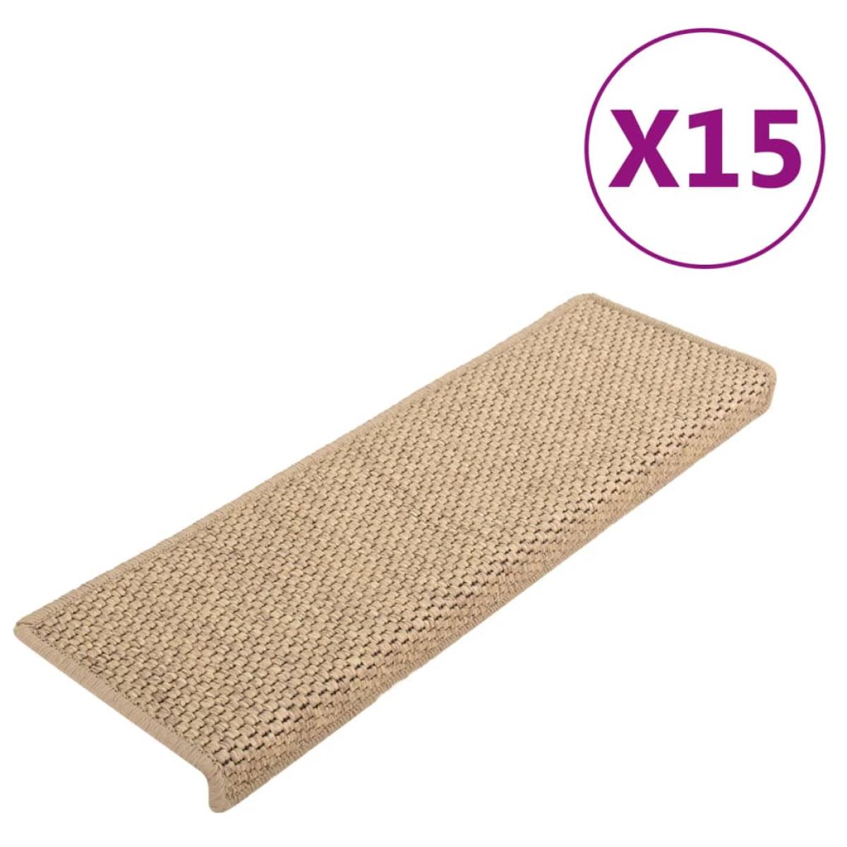 Alfombrilla autoadhesiva escalera sisal 15 uds arena 65x21x4 cm