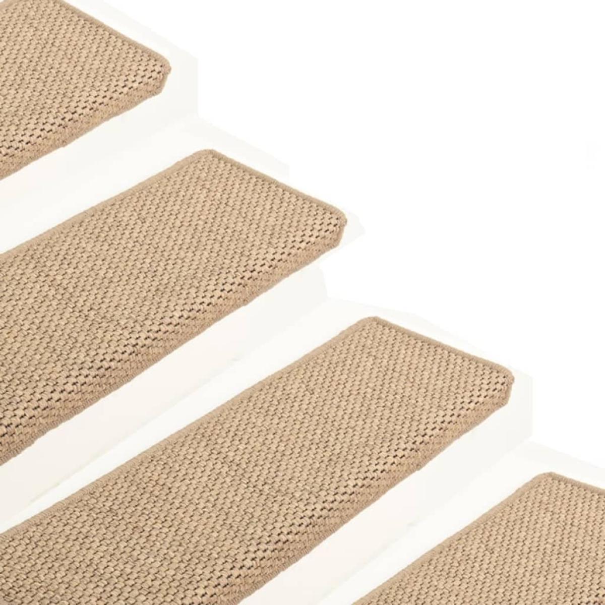 Alfombrilla autoadhesiva escalera sisal 15 uds arena 65x21x4 cm