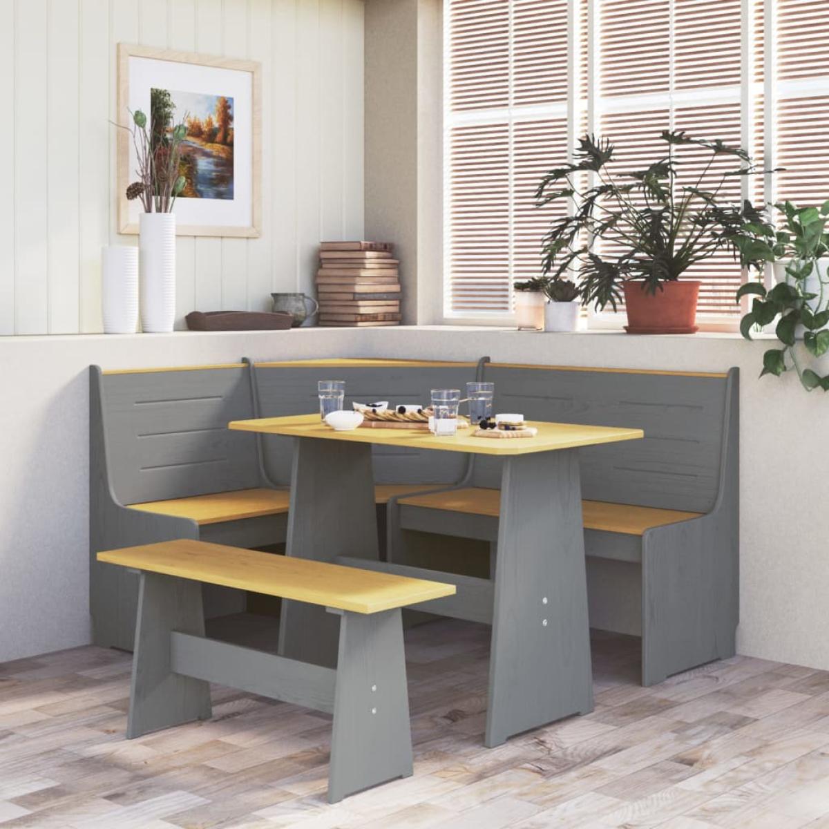 Banco de esquina madera maciza de pino marrón miel 151 cm