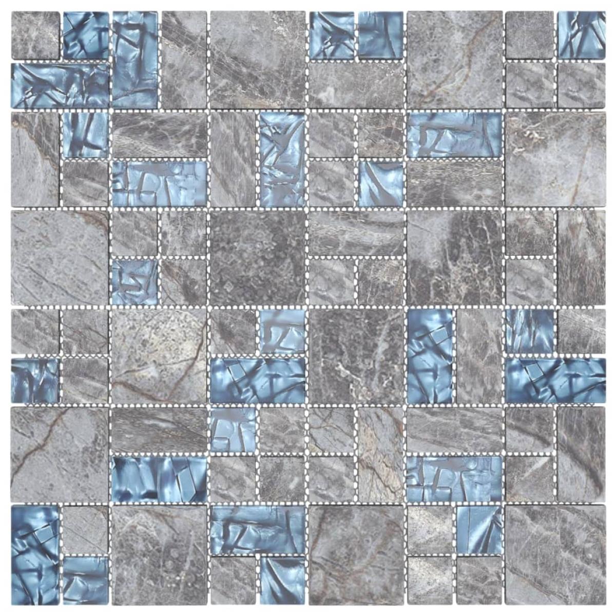 Azulejos de mosaico 11 unidades vidrio gris y azul 30x30 cm