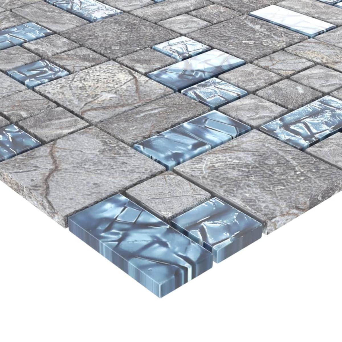 Azulejos de mosaico 11 unidades vidrio gris y azul 30x30 cm