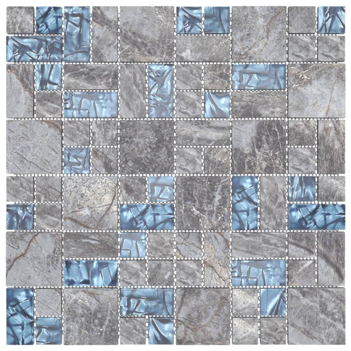 Azulejos de mosaico 22 unidades vidrio gris y azul 30x30 cm