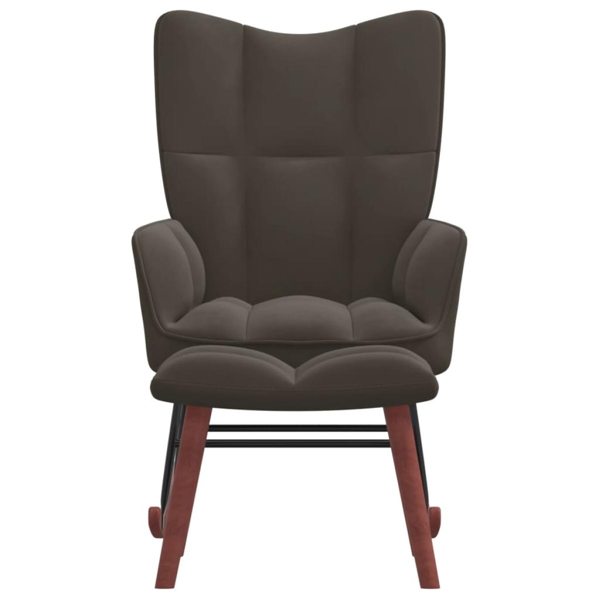 Silla mecedora con reposapiés terciopelo gris oscuro