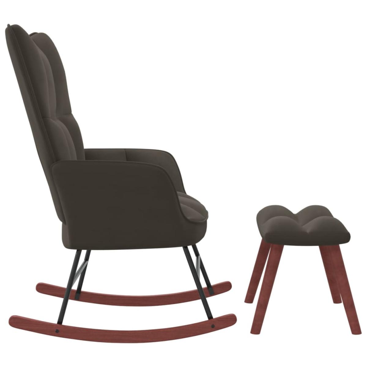 Silla mecedora con reposapiés terciopelo gris oscuro