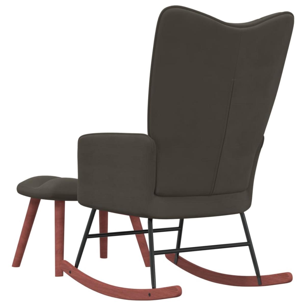 Silla mecedora con reposapiés terciopelo gris oscuro