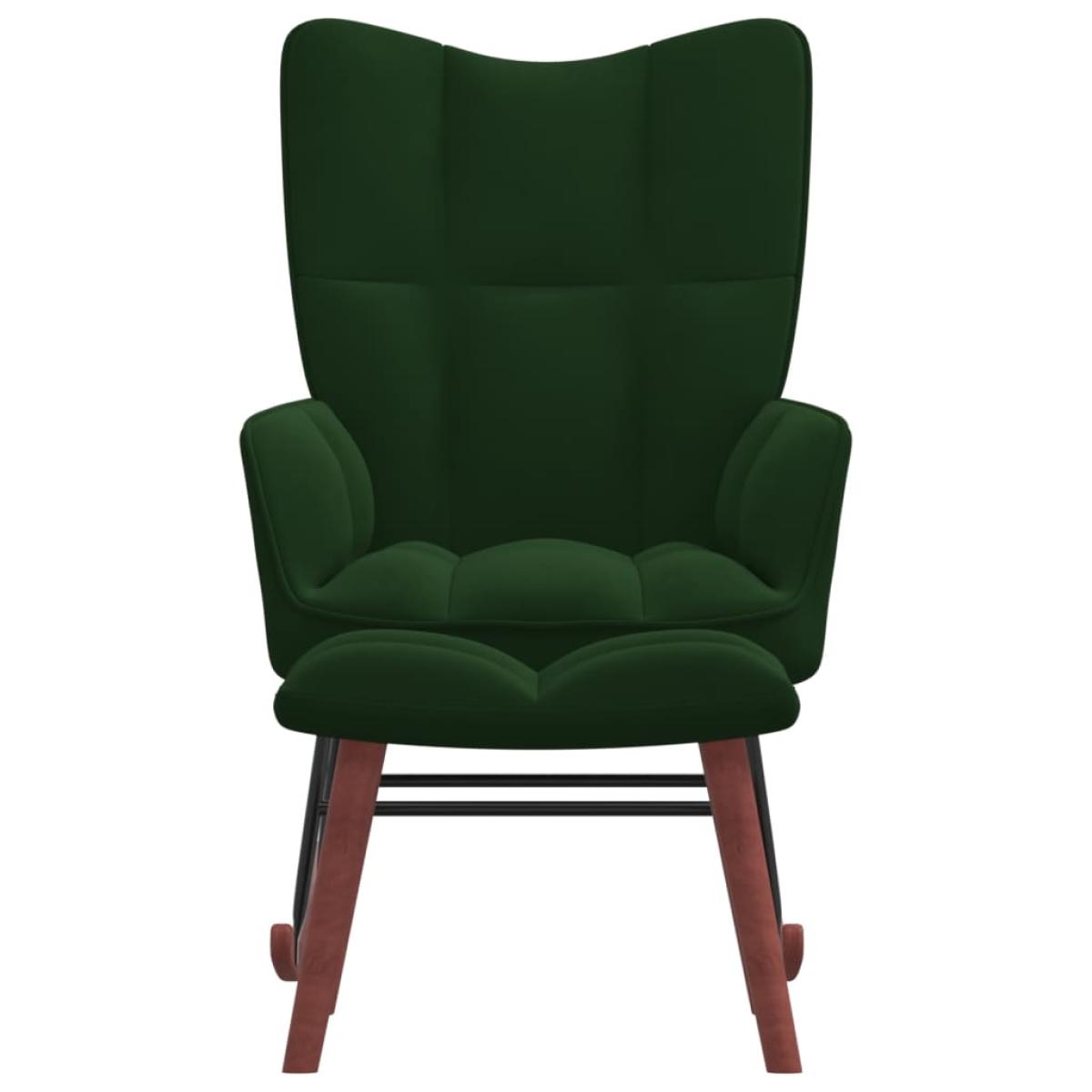 Silla mecedora con reposapiés terciopelo verde oscuro