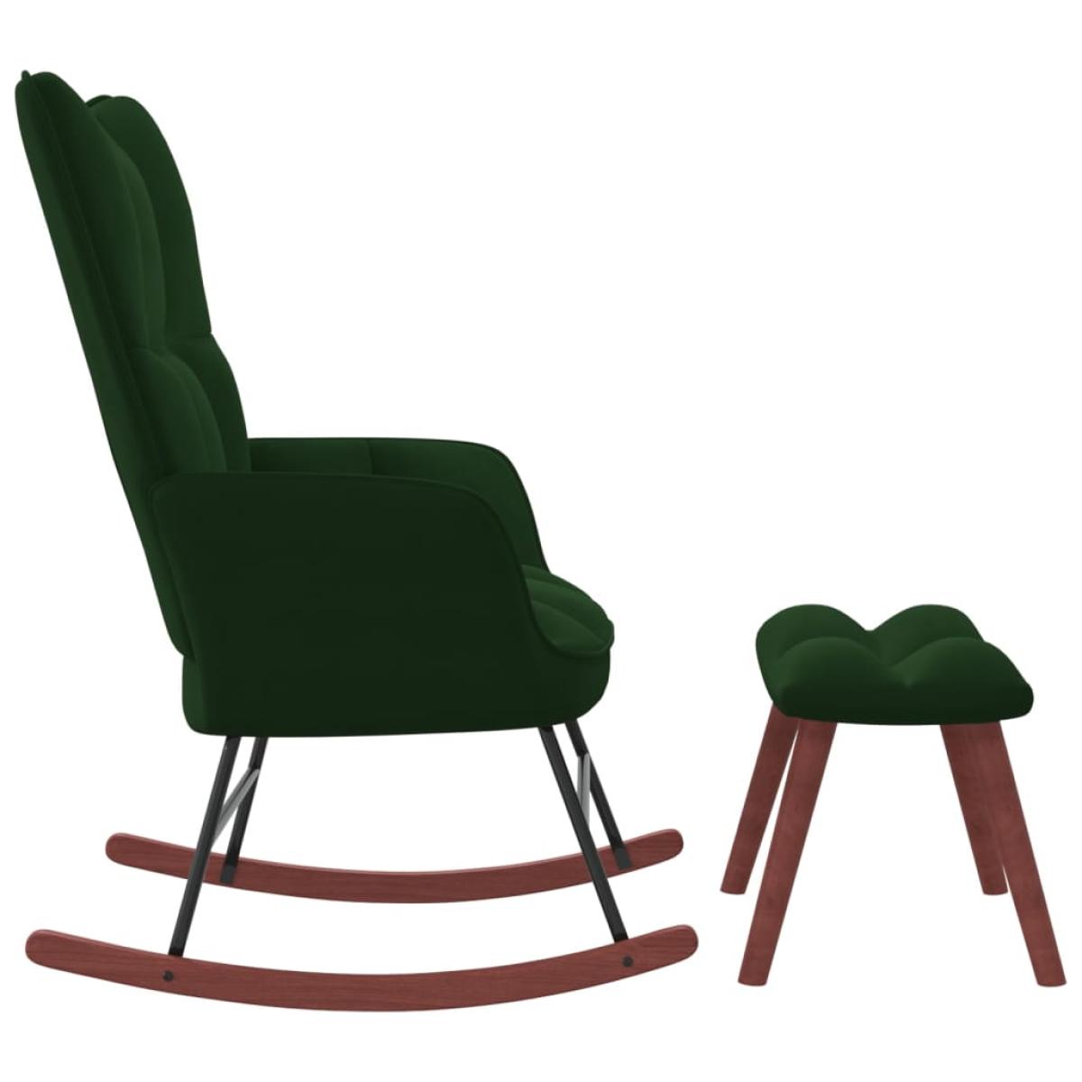 Silla mecedora con reposapiés terciopelo verde oscuro