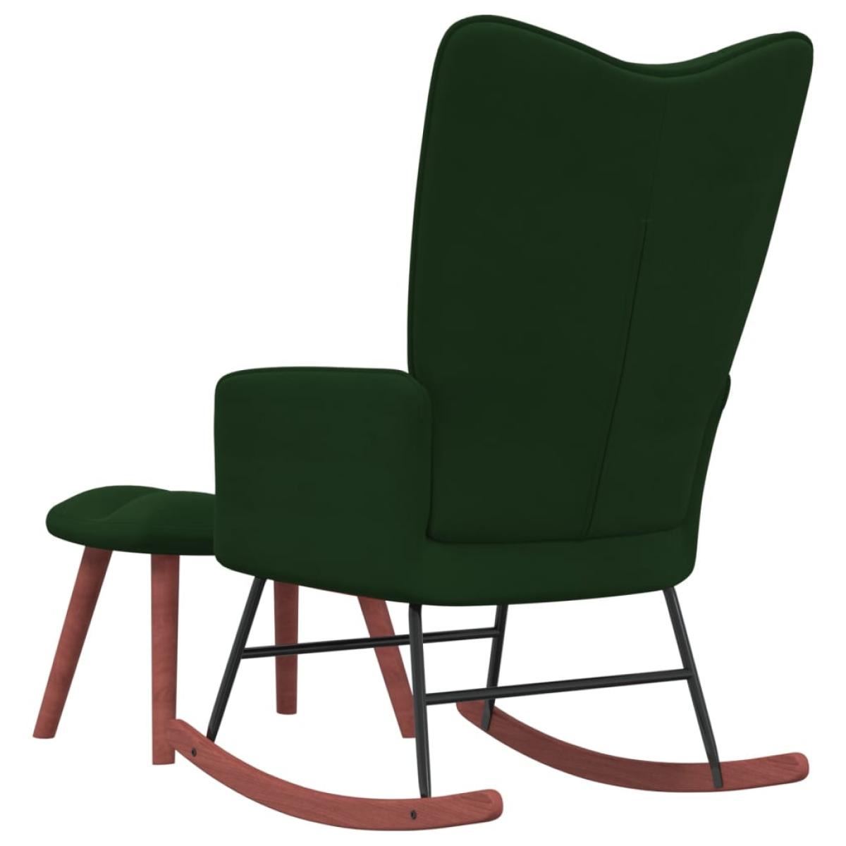Silla mecedora con reposapiés terciopelo verde oscuro
