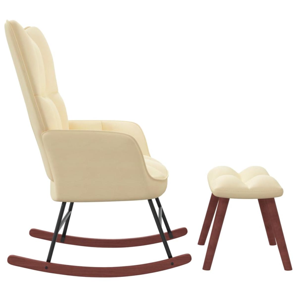 Silla mecedora con reposapiés terciopelo crema