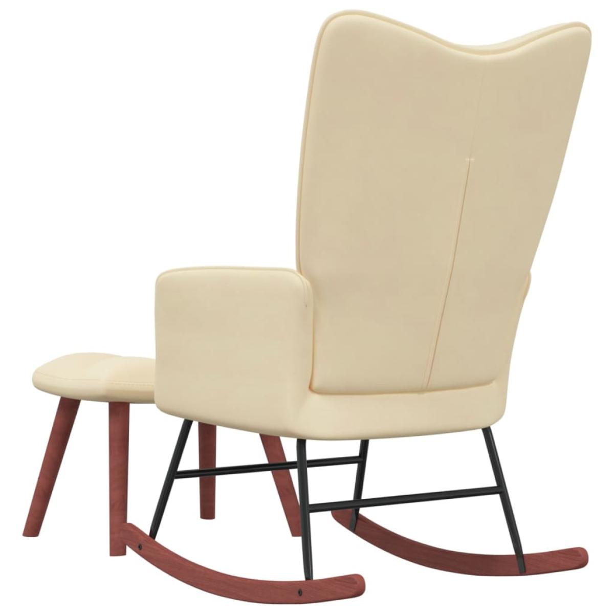 Silla mecedora con reposapiés terciopelo crema