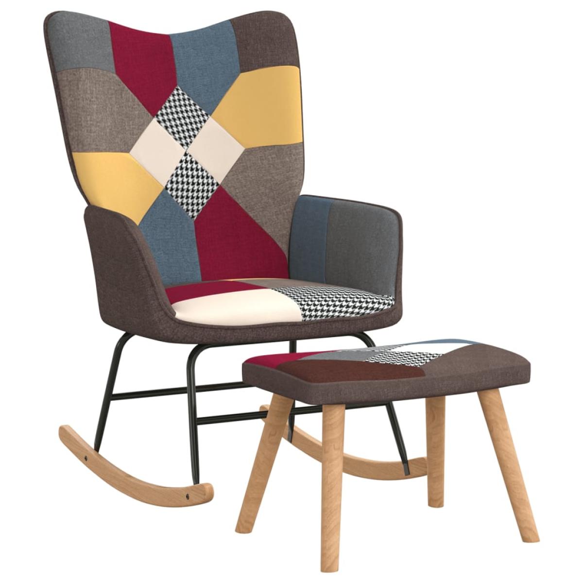 Silla mecedora con reposapiés tela patchwork