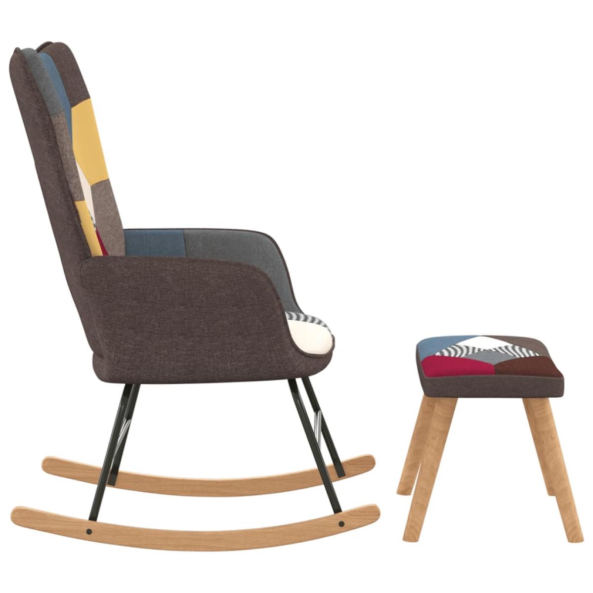 Silla mecedora con reposapiés tela patchwork