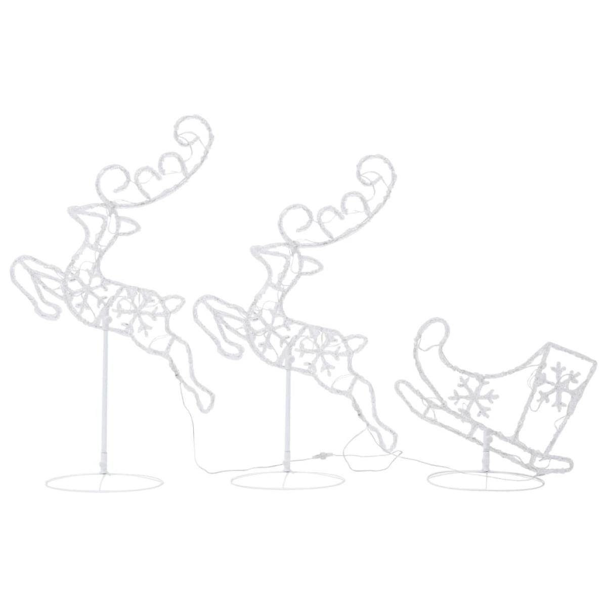 Reno trineo volando Navidad acrílico blanco cálido 260x21x87cm