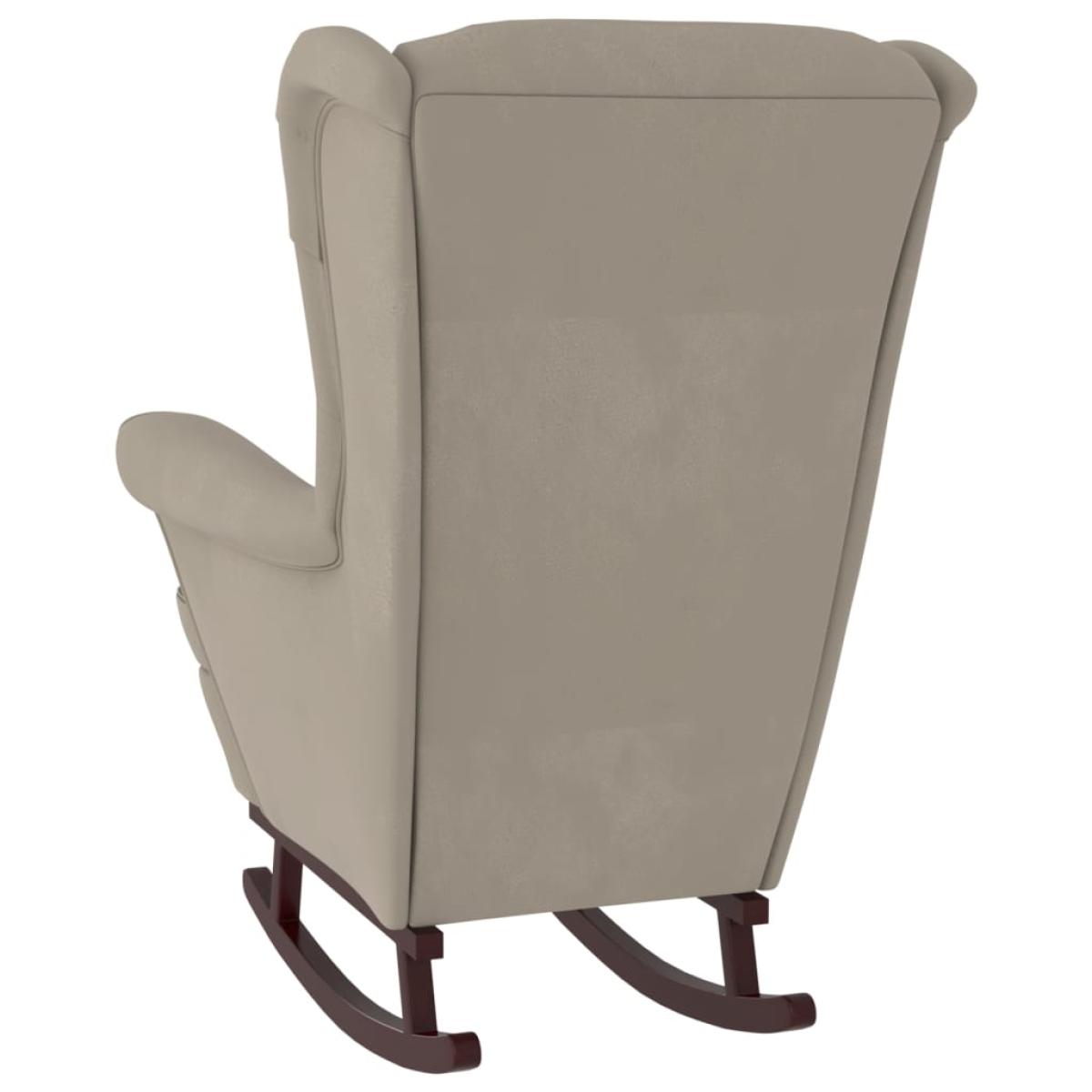 Silla mecedora patas de madera de caucho terciopelo gris claro