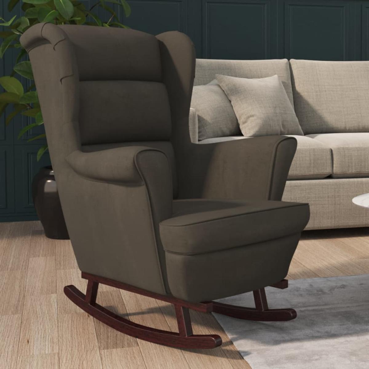Silla mecedora patas de madera de caucho terciopelo gris oscuro
