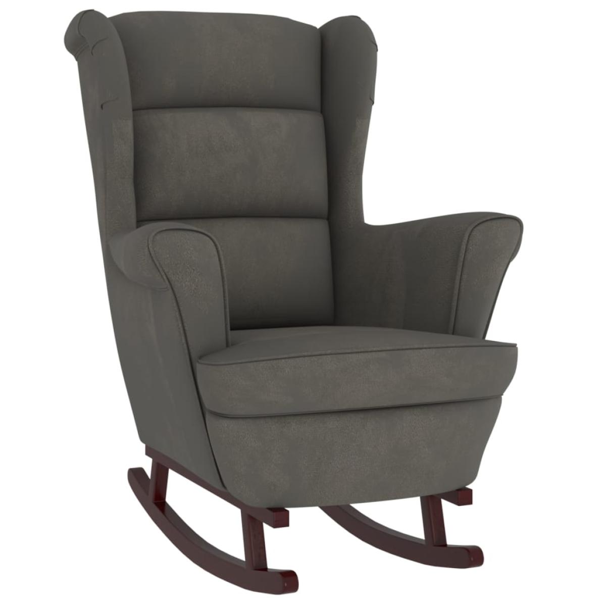 Silla mecedora patas de madera de caucho terciopelo gris oscuro