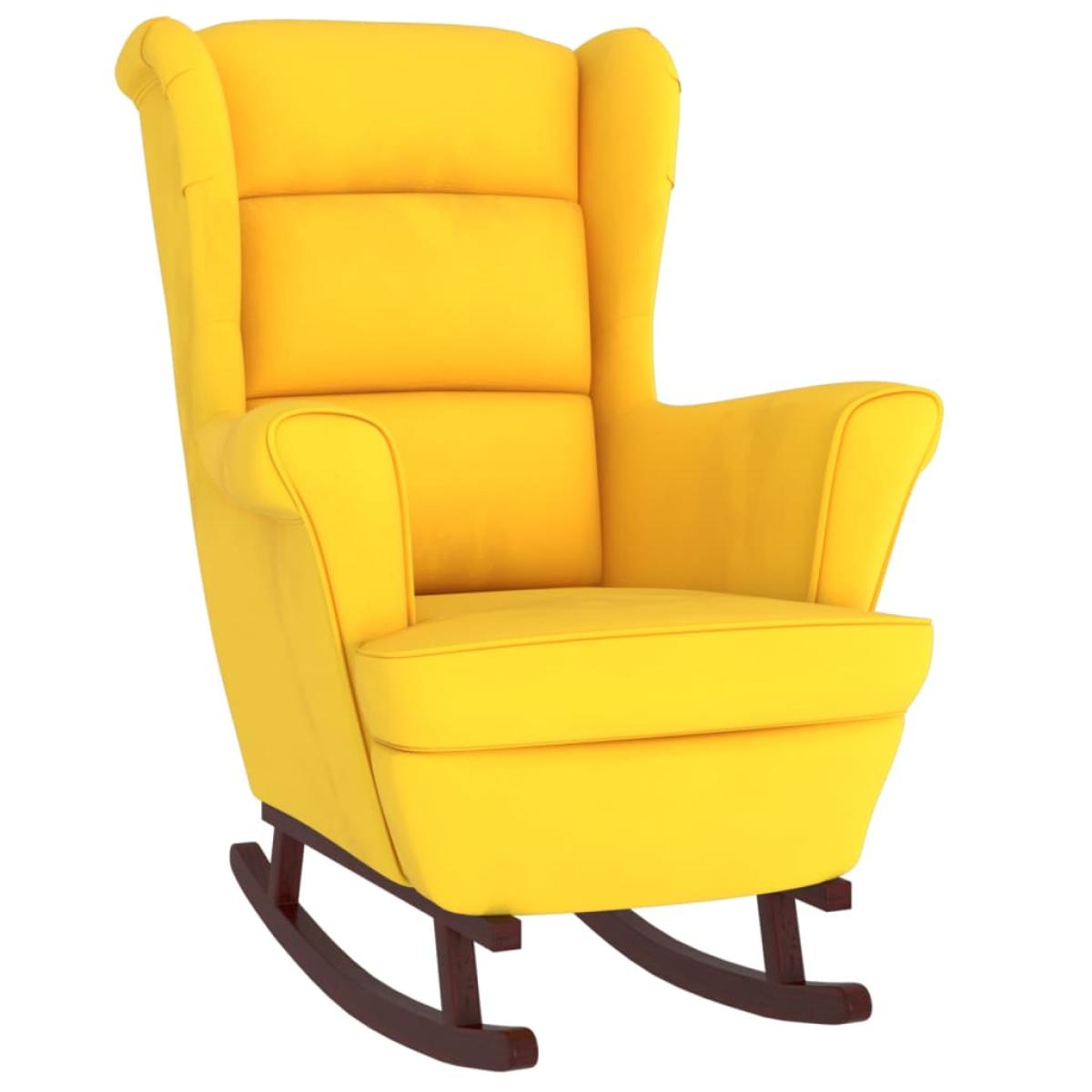 Silla mecedora patas de madera de caucho terciopelo amarillo