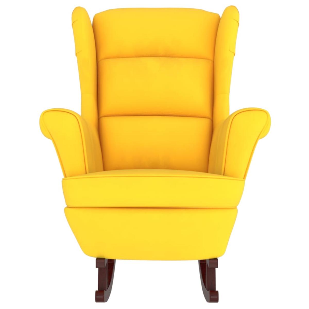 Silla mecedora patas de madera de caucho terciopelo amarillo