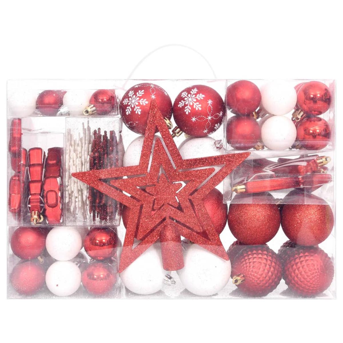 Juego de adornos de navidad de 108 piezas rojo y blanco