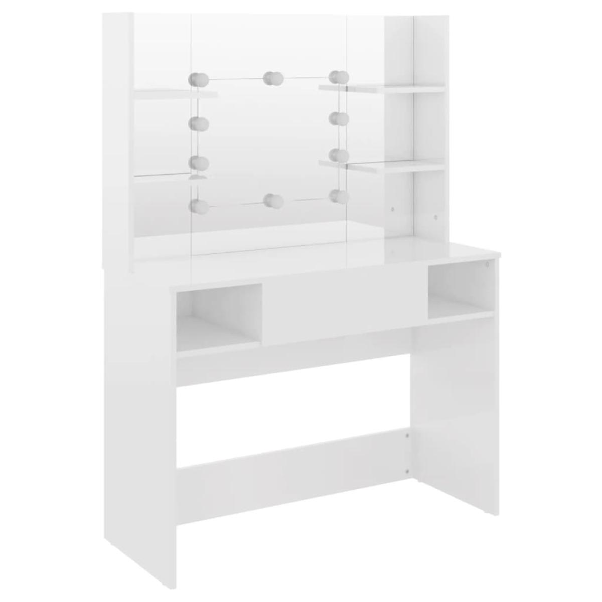 Tocador con luces LED MDF blanco brillo 100x40x135 cm