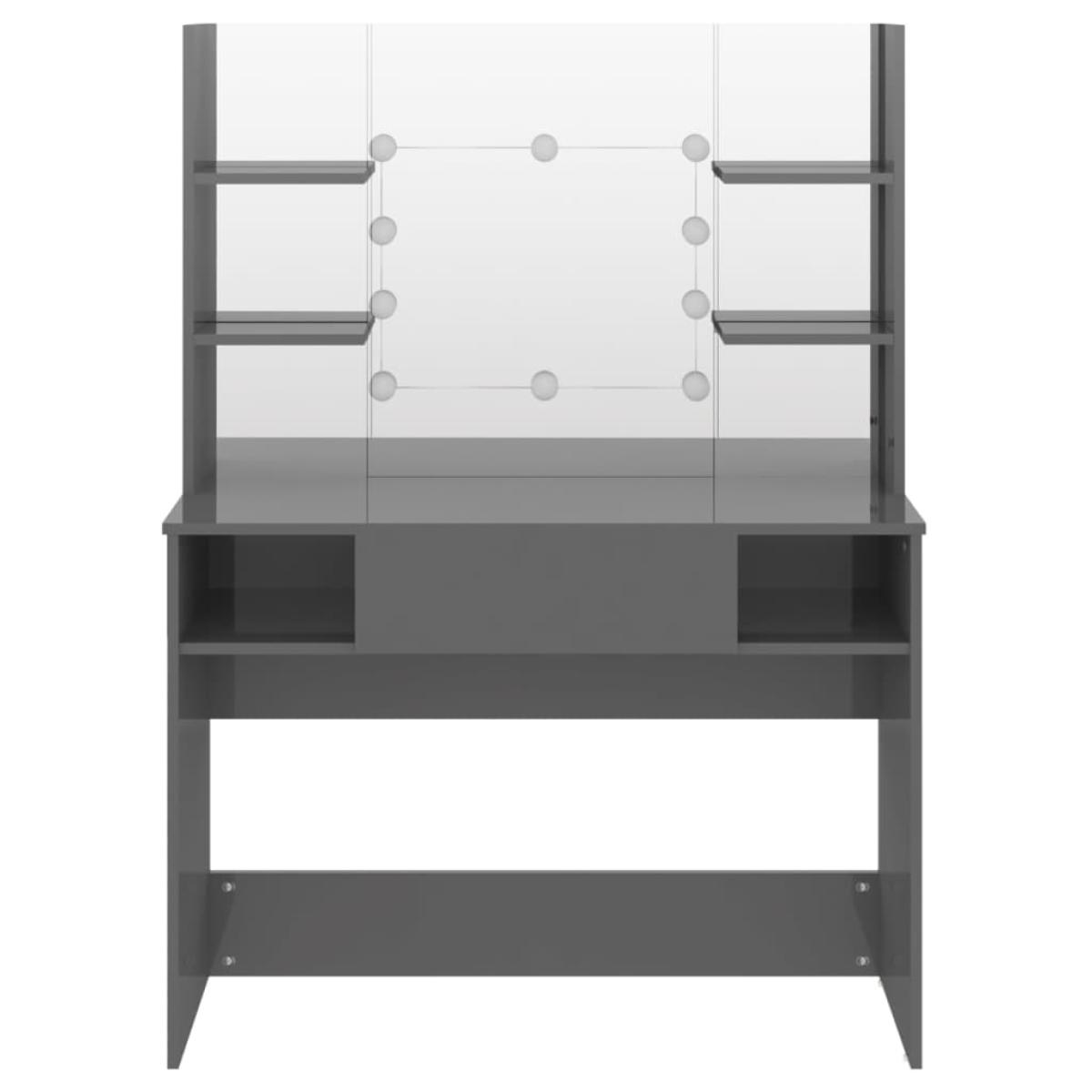 Tocador con luces LED MDF gris brillo 100x40x135 cm