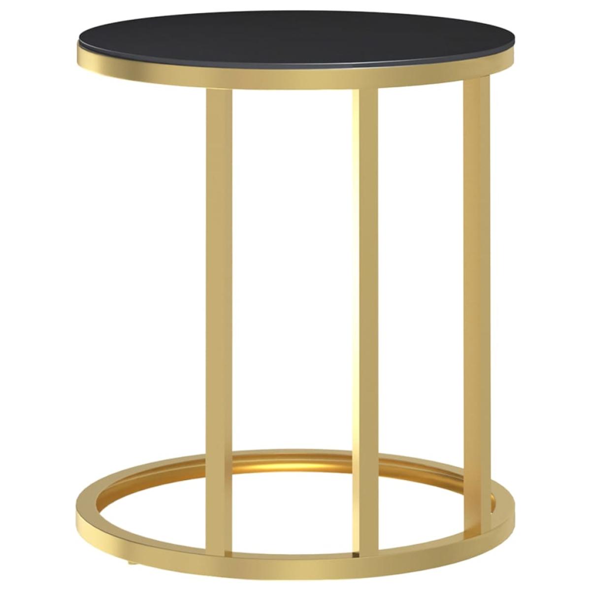 Mesa auxiliar vidrio templado negro y dorado 45 cm