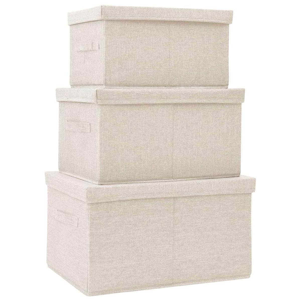 Cajas de almacenamiento apilables 3 piezas tela crema