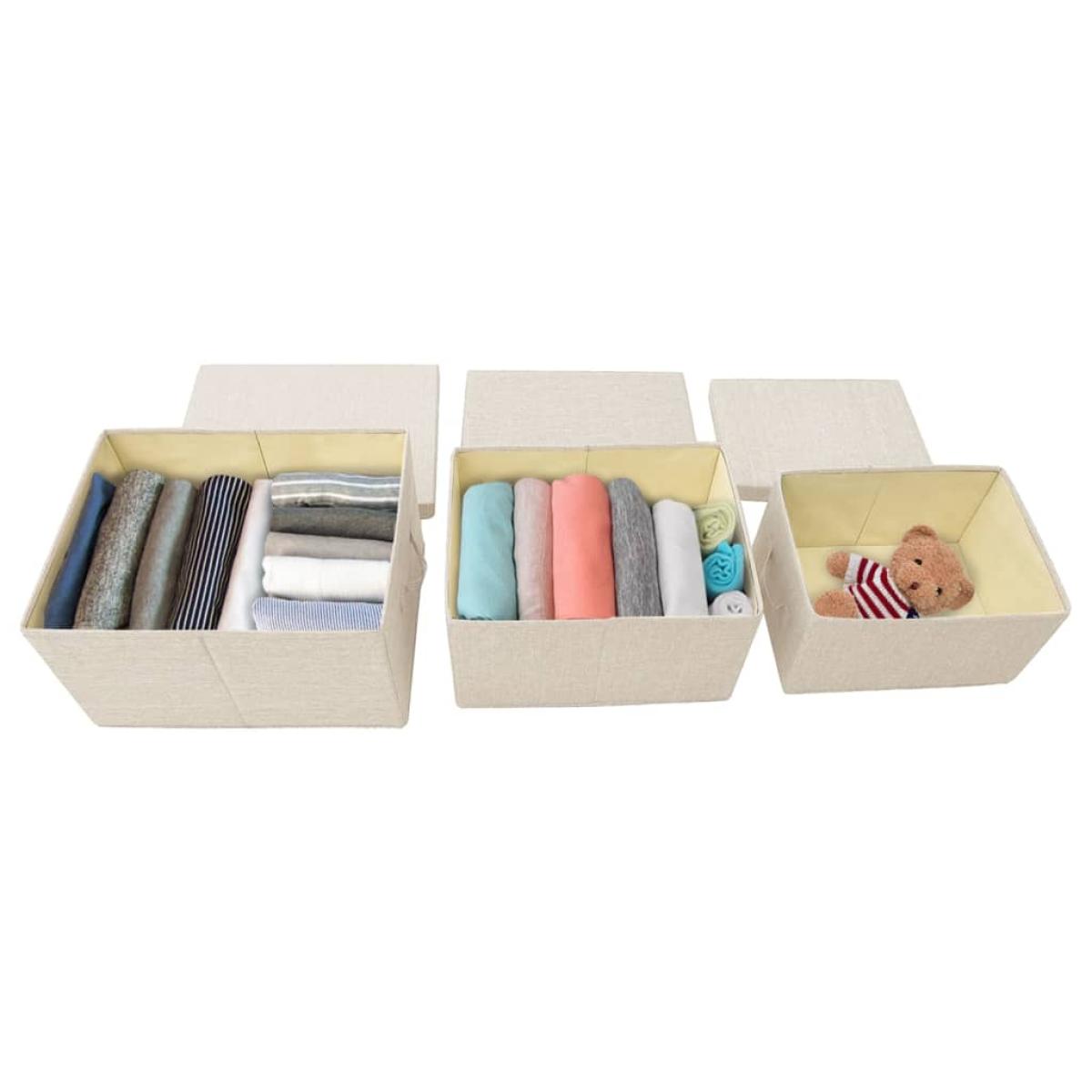 Cajas de almacenamiento apilables 3 piezas tela crema