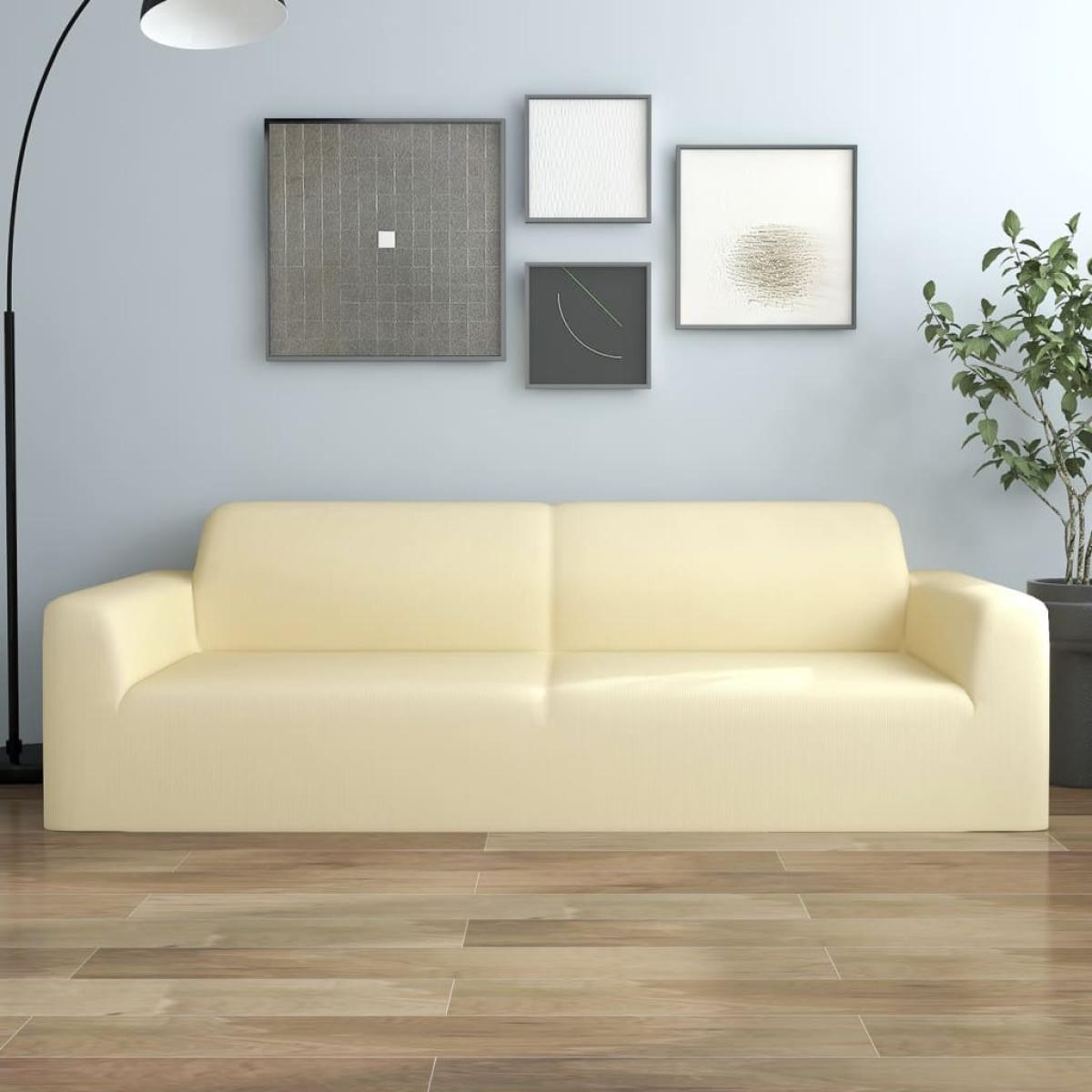 Funda elástica para sillón de 3 plazas poliéster jersey crema