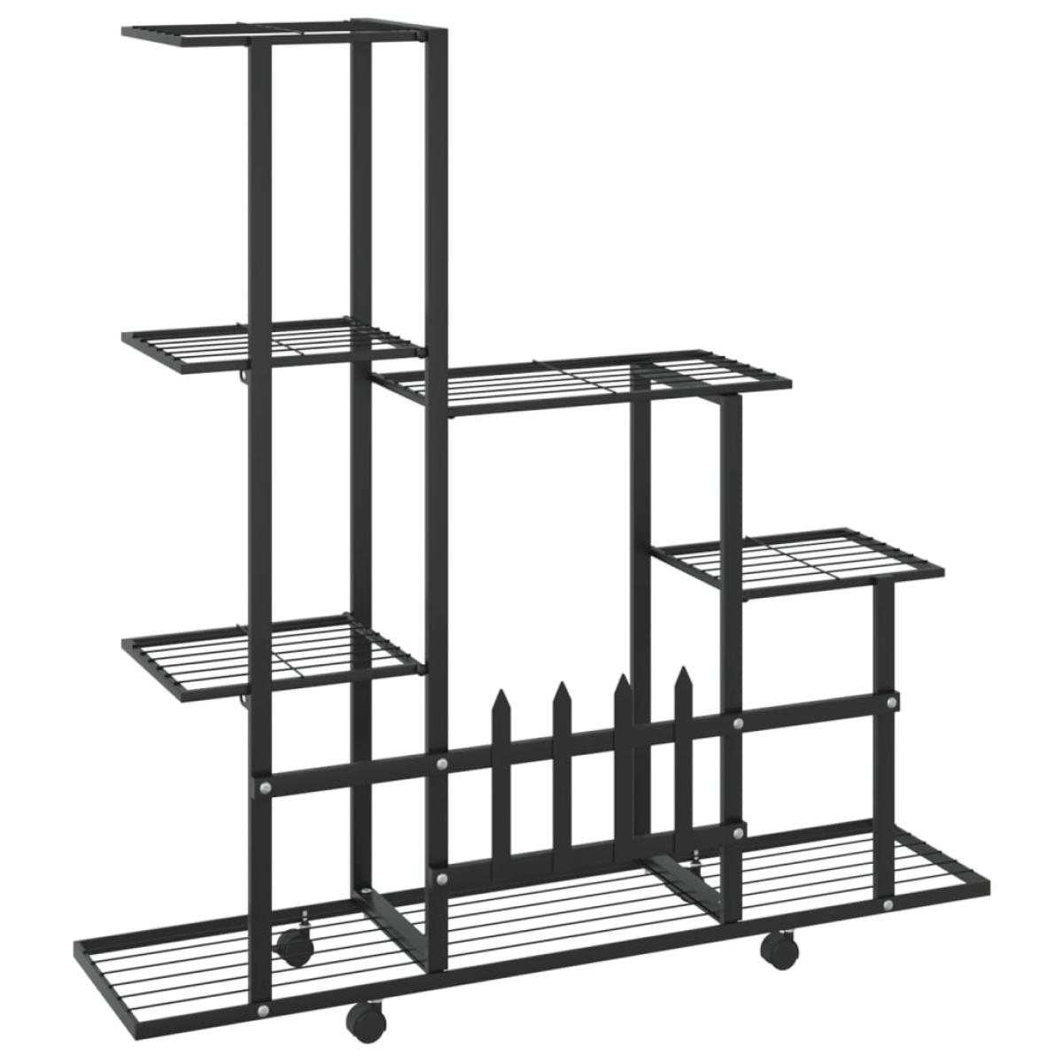 Soporte de flores con rueda de metal negro 94,5x25x92,5 cm