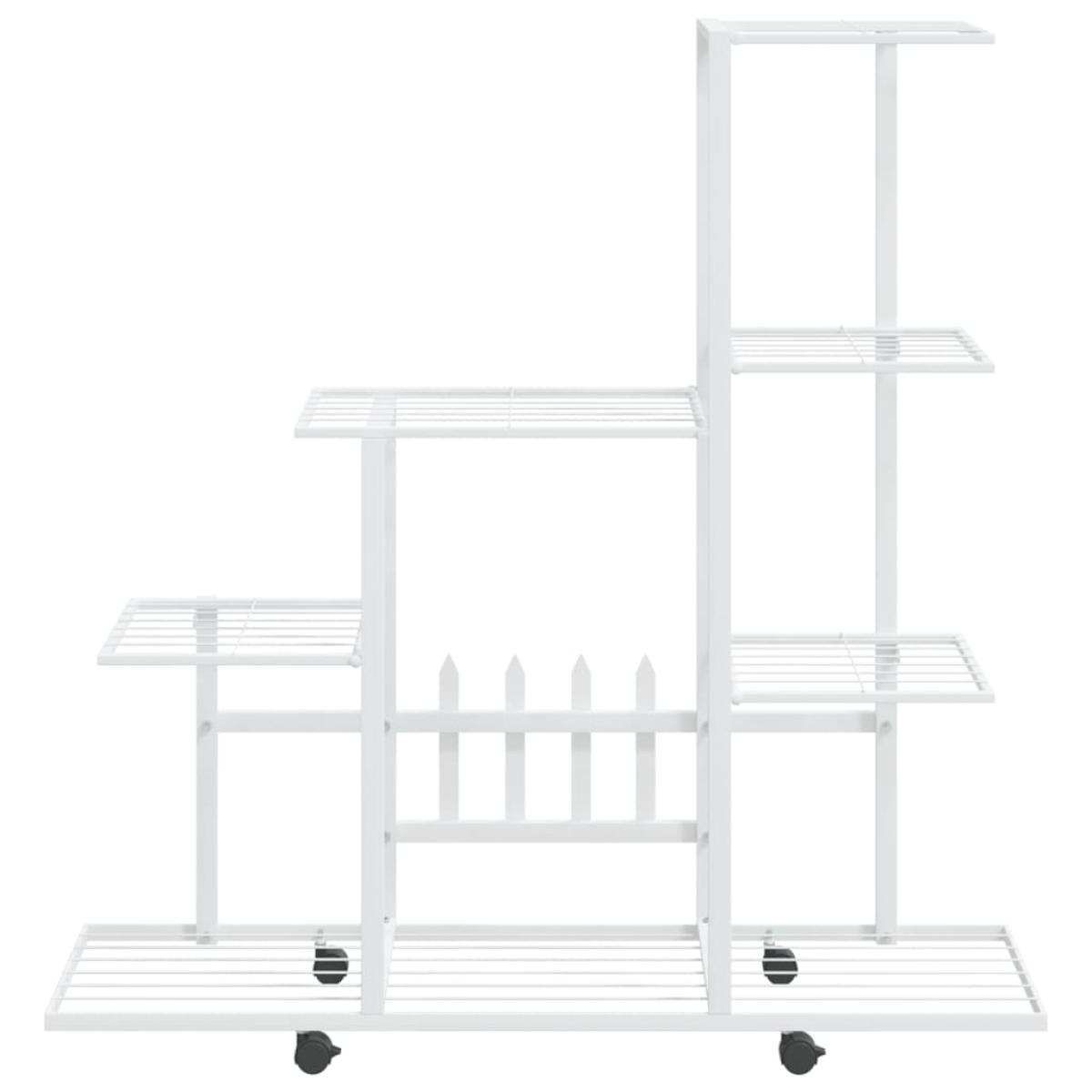 Soporte de flores con rueda de metal blanco 94,5x25x92,5 cm