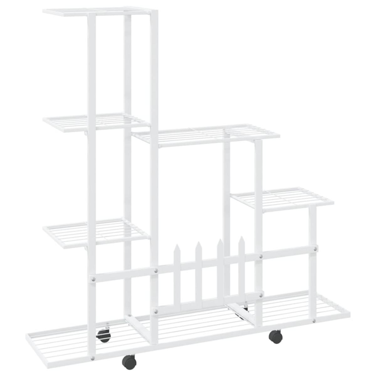 Soporte de flores con rueda de metal blanco 94,5x25x92,5 cm