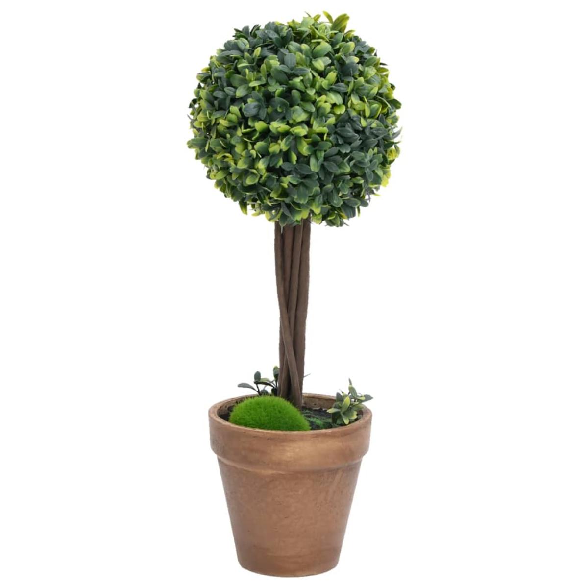 Plantas de boj artificial 2 uds forma bola maceta verde 33 cm