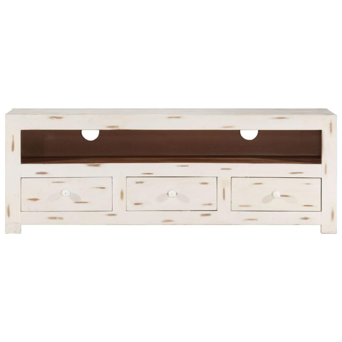Mueble de TV madera de acacia maciza blanco 110x30x40 cm