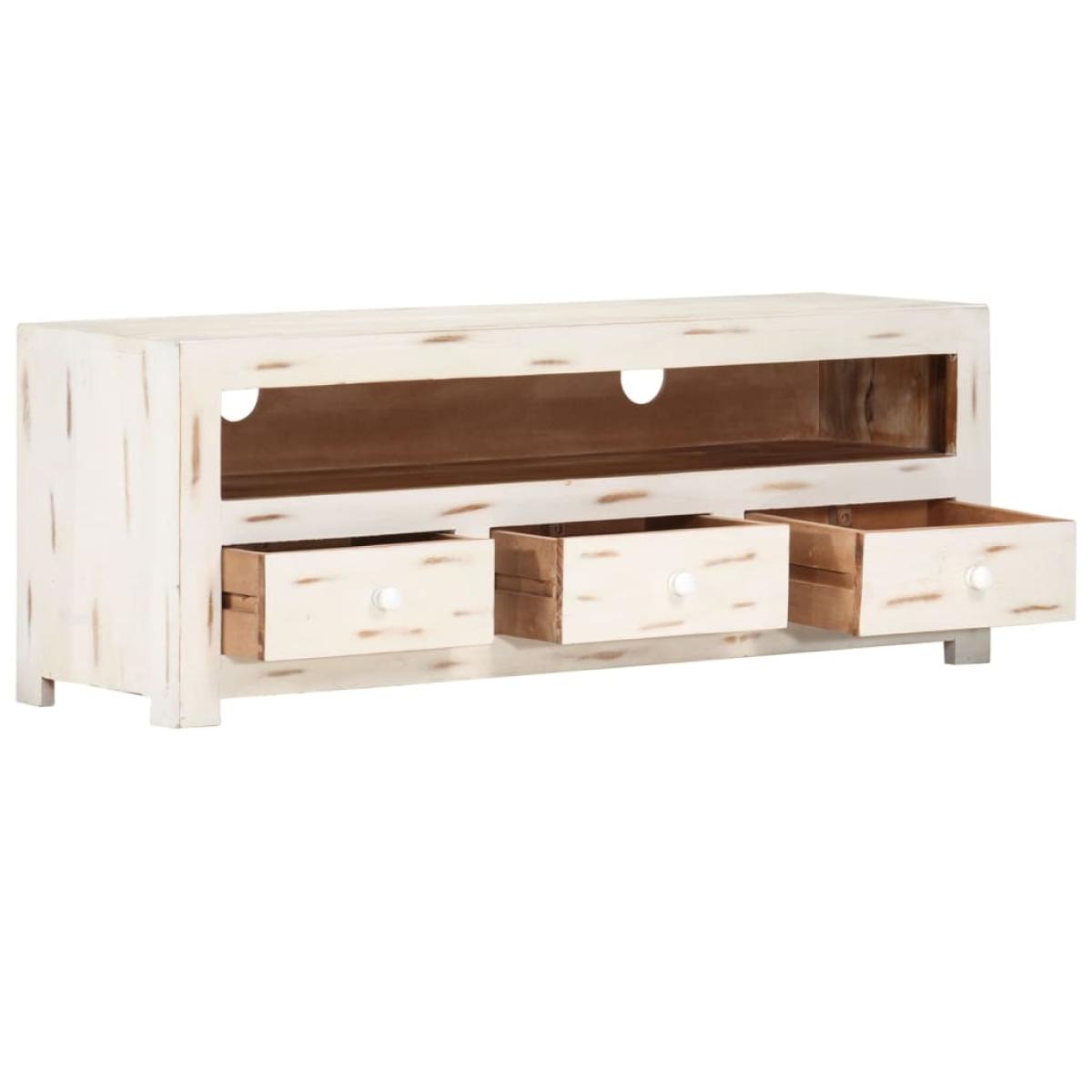 Mueble de TV madera de acacia maciza blanco 110x30x40 cm