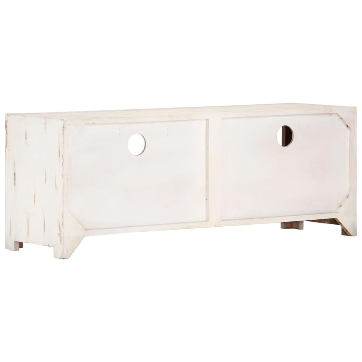 Mueble de TV madera de acacia maciza blanco 110x30x40 cm