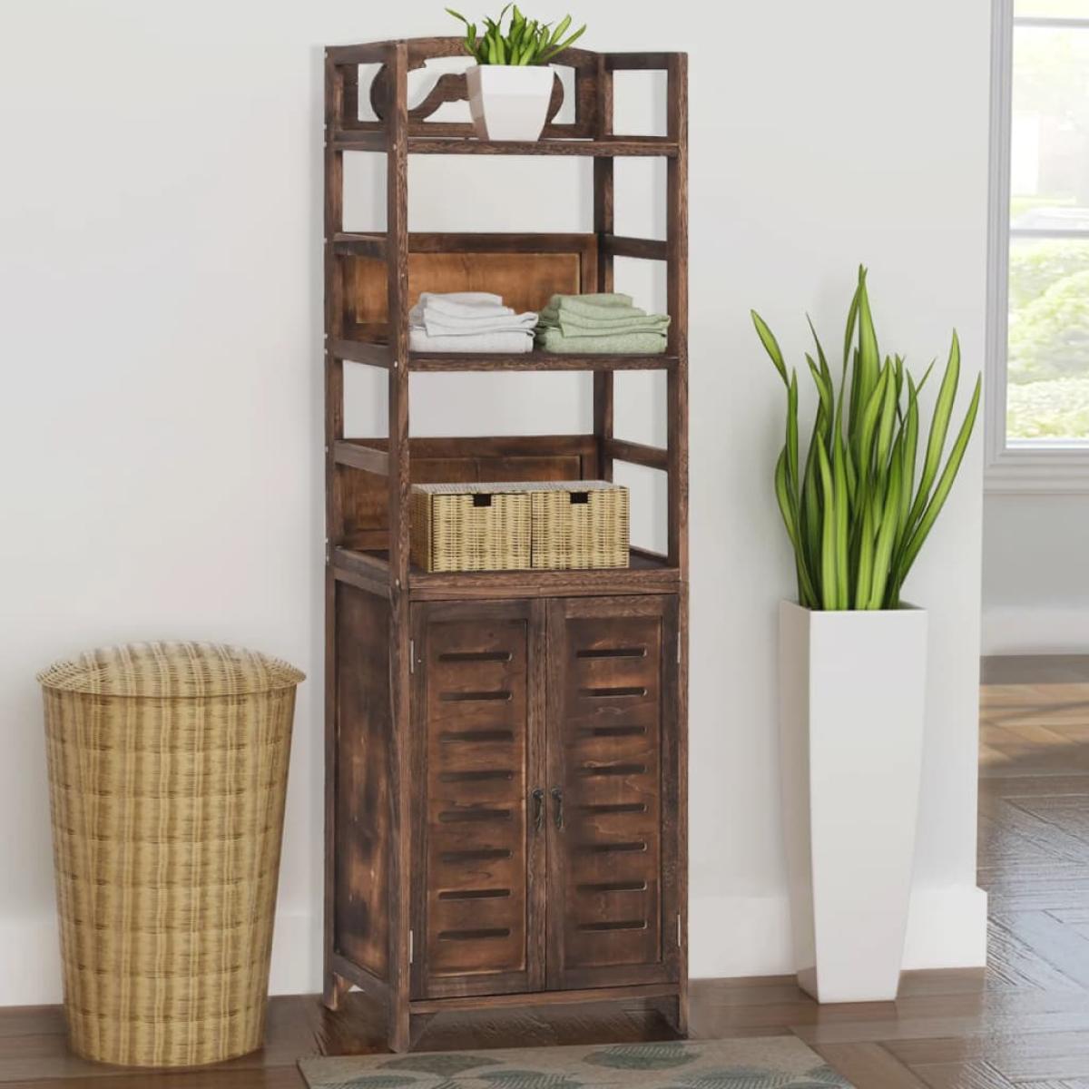 Estantería madera maciza paulownia marrón oscuro 46x24x140 cm