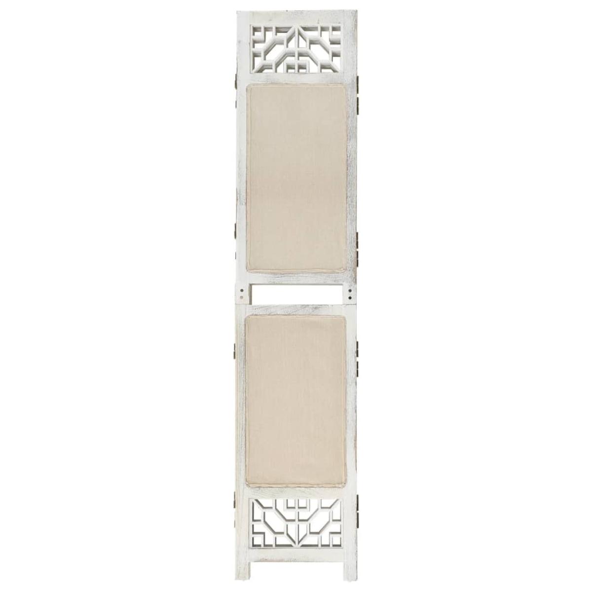 Biombo divisor de 4 paneles de tela color crema 140x165 cm