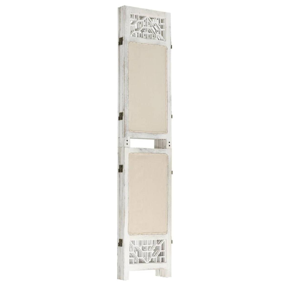 Biombo divisor de 4 paneles de tela color crema 140x165 cm