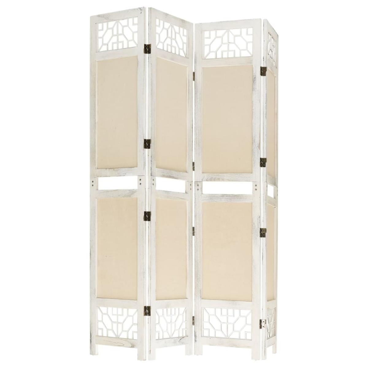 Biombo divisor de 4 paneles de tela color crema 140x165 cm