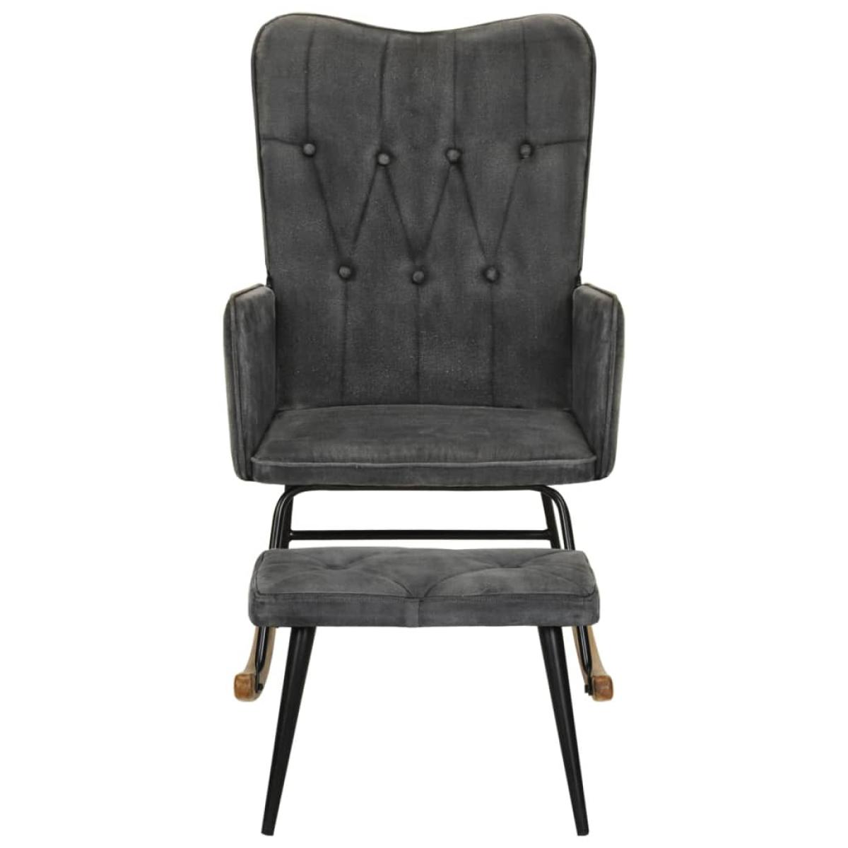 Mecedora con taburete reposapiés lona negro vintage
