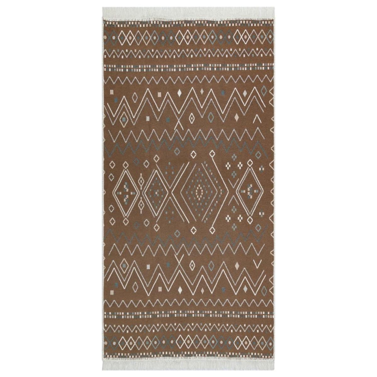 Alfombra de algodón beige y azul 120x180 cm