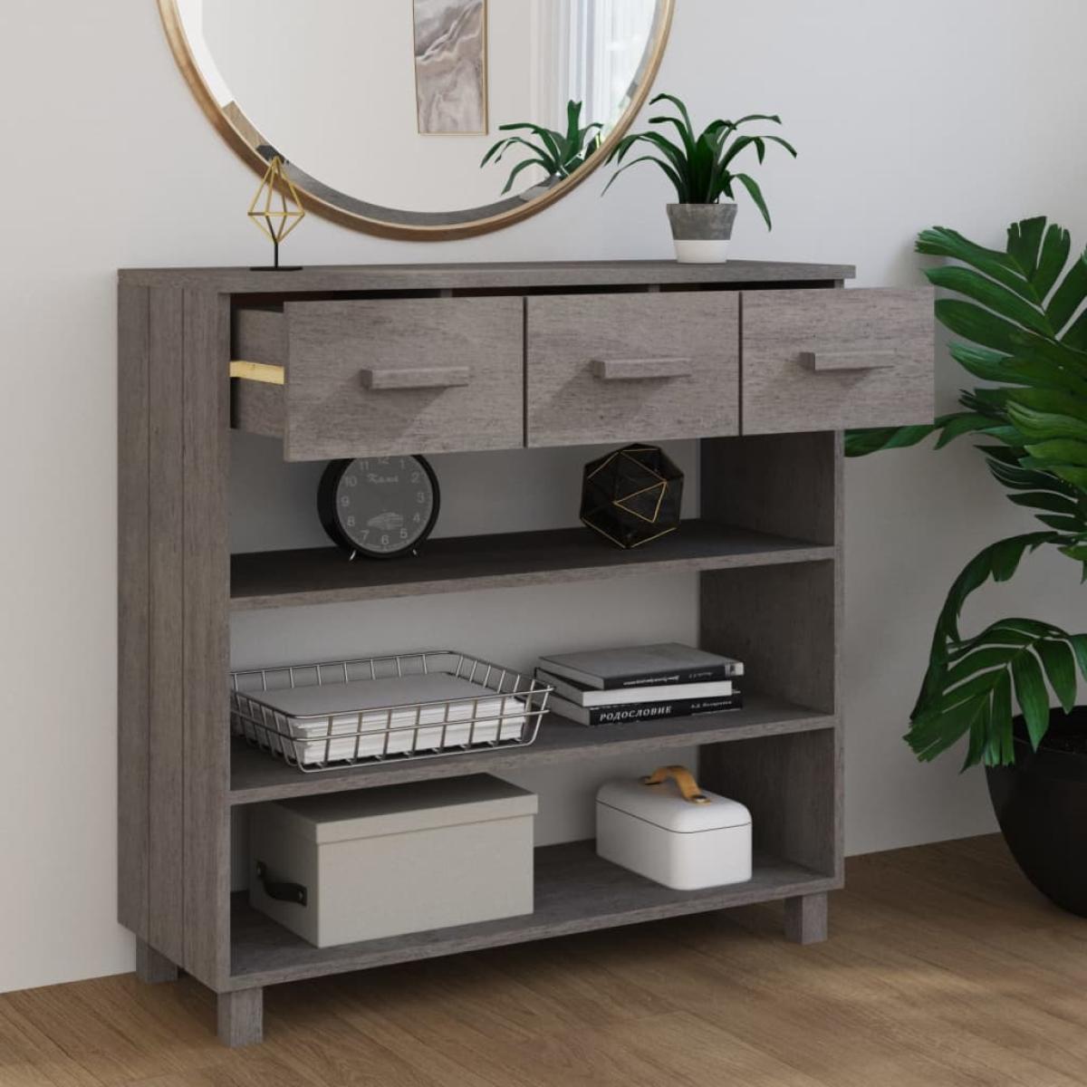 Mesa consola HAMAR madera maciza de pino gris claro 90x35x90 cm