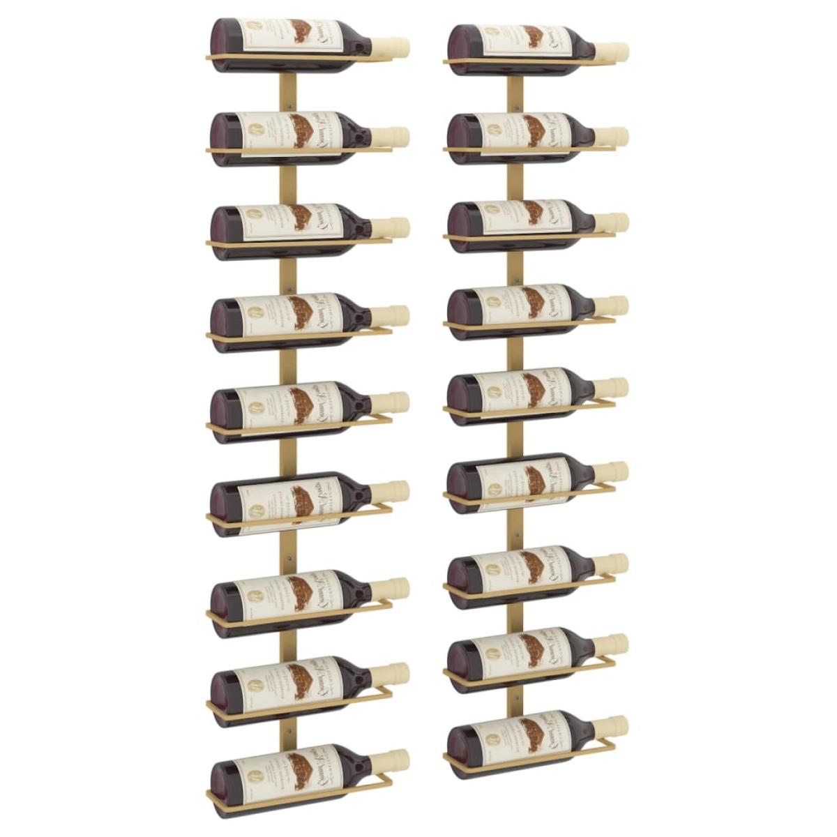 Botellero de pared para 9 botellas 2 unidades hierro dorado