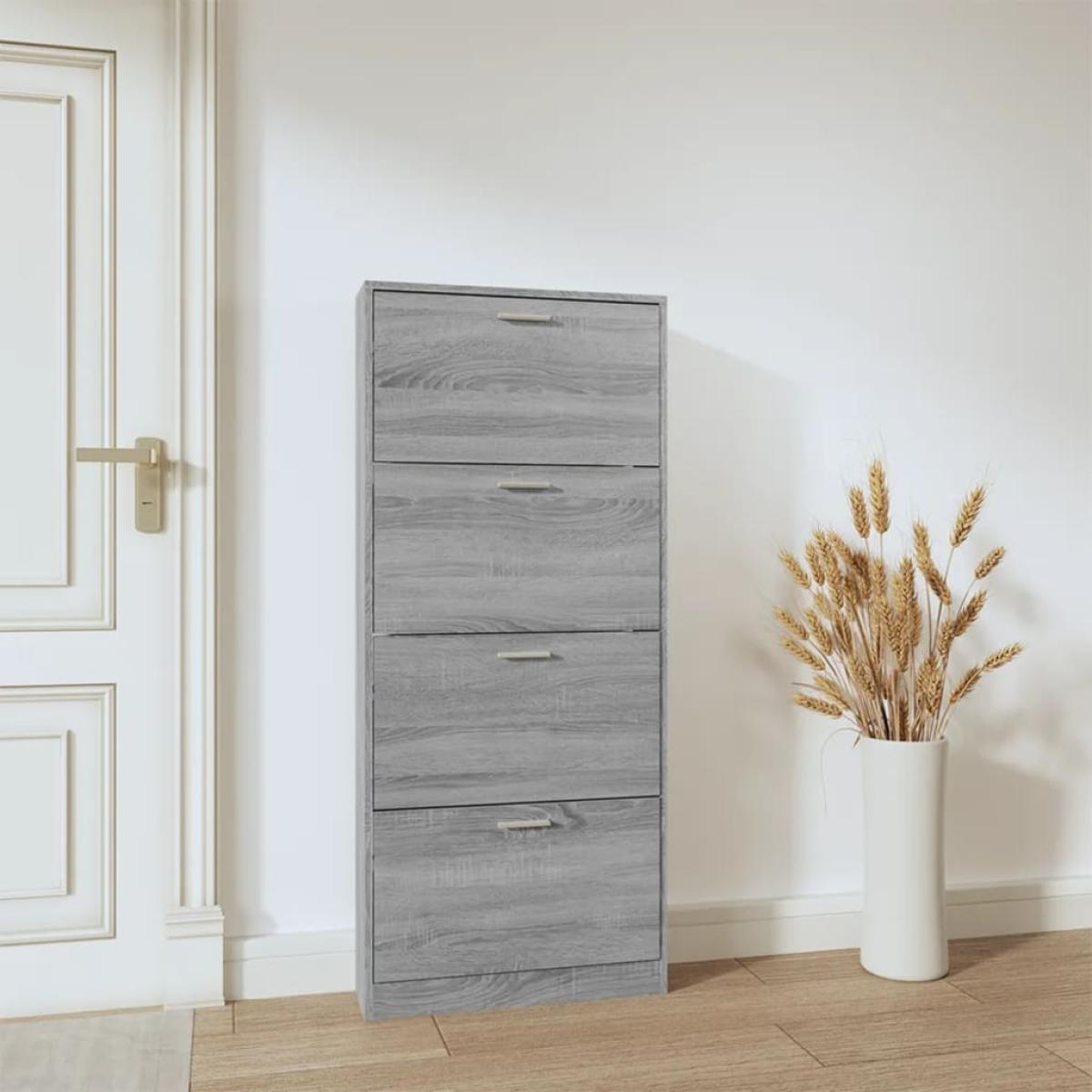 Mueble zapatero madera contrachapada gris Sonoma 59x17x150 cm