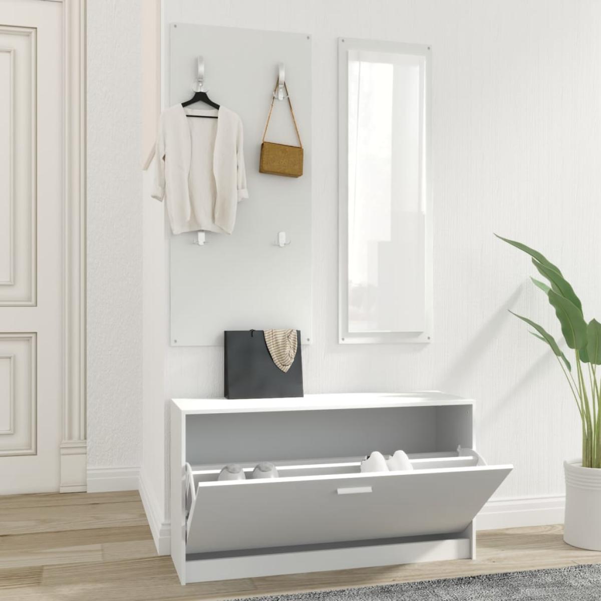Set de mueble zapatero 3 en 1 madera contrachapada blanco